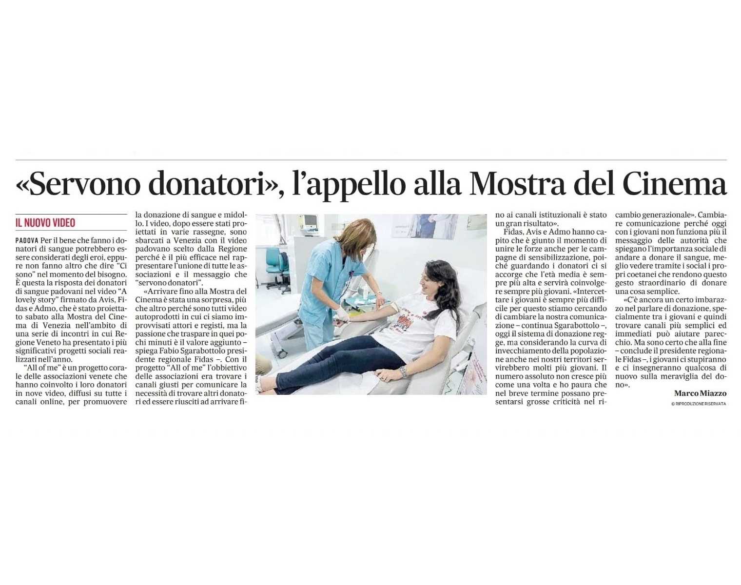 Articolo Gazzettino Padova, donazione di sangue, all of me, a lovely story